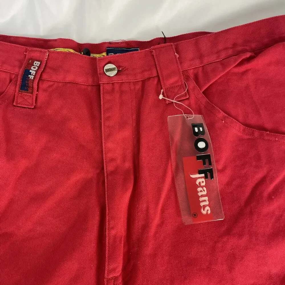 Vintage Boffean Red Denim Men's Baggy Hip-Hop 90s Shorts sz 46 (measures 42)